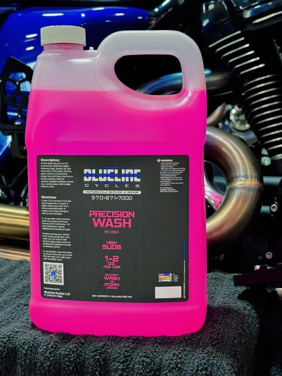 Gallon bottle of BlueLine Cycles Precision Wash motorcycle soap